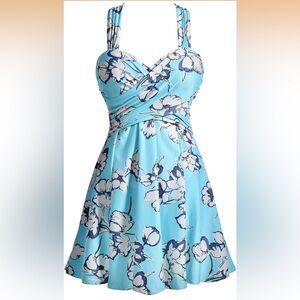 COCOPEARplus size Elegant Crossover One Piece Swimdress Floral Skirted Swimsuit